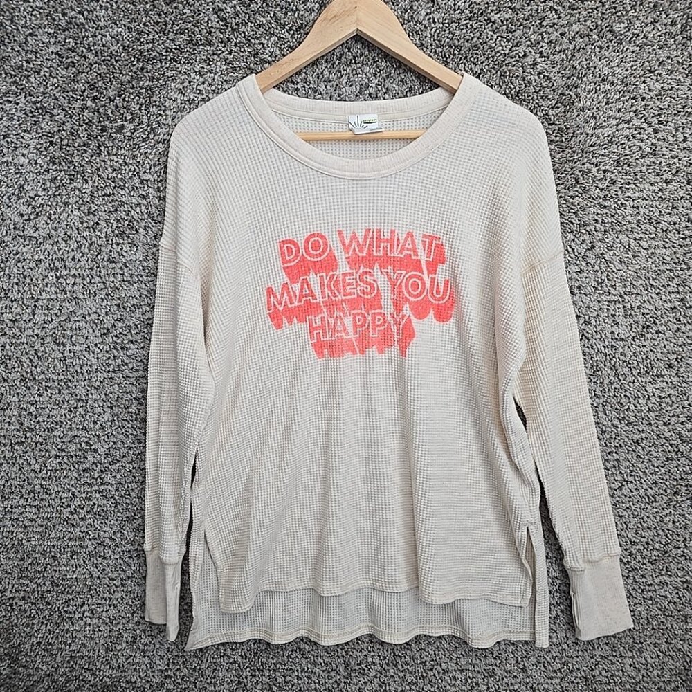 Offline Aerie Top Womens Small Cream Waffle Knit Thermal Scoop Neck Tee Casual